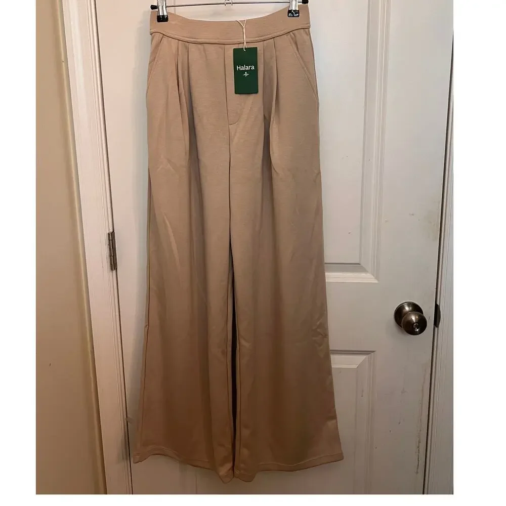 Halara High Waisted Side Pocket Work Wide leg Pants Beige S Athleisure Comfort - Picture 1 of 7